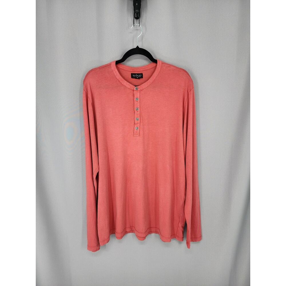 Velvet By Graham & Spencer Shirt Womens XX Pink Henley Long Sleeve Cotton Tee
